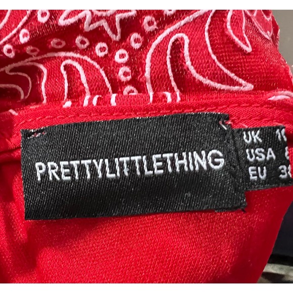 Pretty Little Things Red and White Long sleeve V-Neck Sexy Jumpsuit sz 6 - Picture 5 of 6